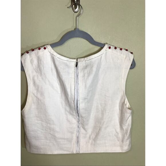 Elizabeth & James Women Bejeweled shoulder  Linen Sleeveless Cropped Top Sz Med - Picture 4 of 12